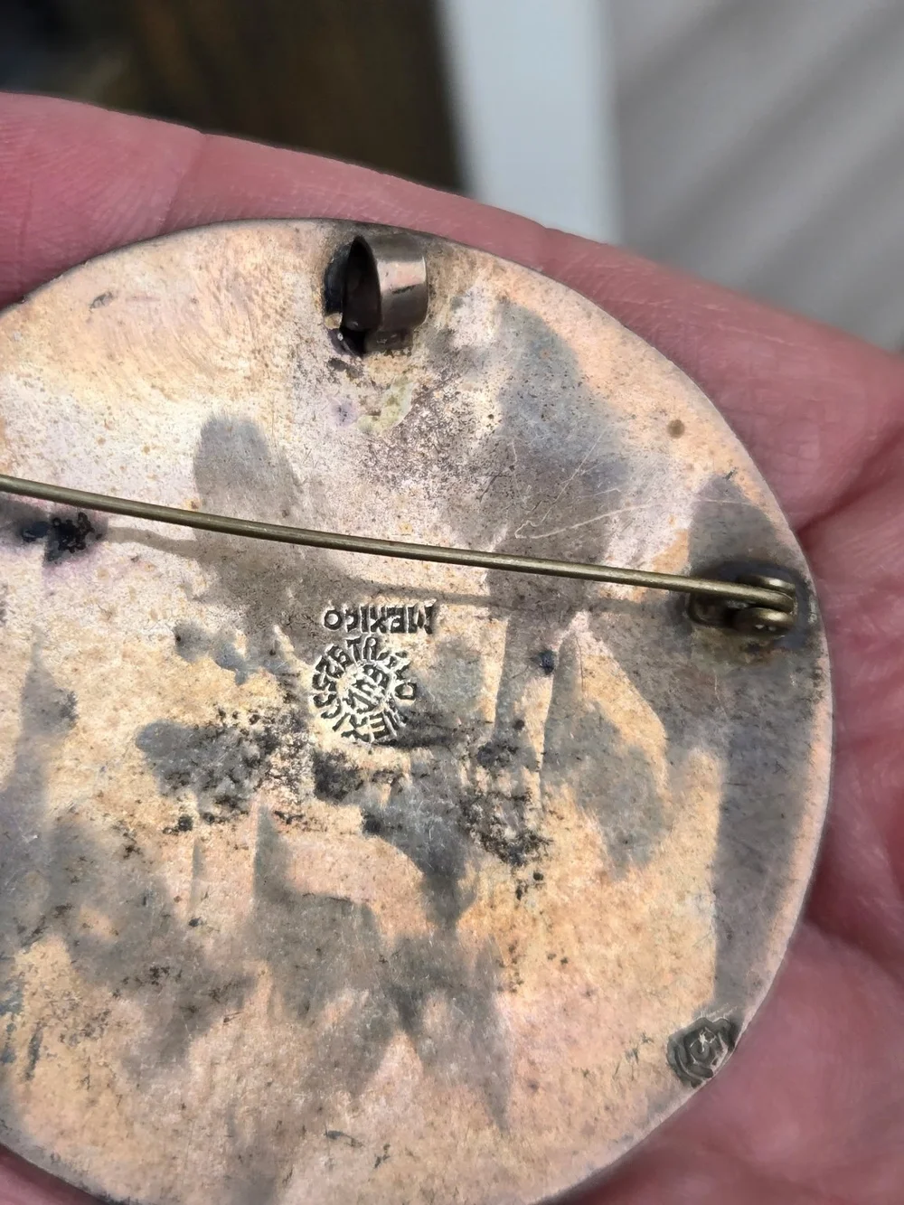 Vtg. Taxco Mexico sterling inlaid abalone pendant/brooch.